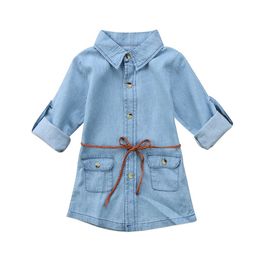 2-7Yrs Toddler Kids Girl Denim Dress Long Sleeve Party Princess Dresses Q0716