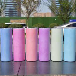 20oz Straight Tumblers UV Colour changing sublimation skinny tumbler With plastic Straws & Lids Double Wall Vacuum Insulated Coffee Portable Beer Milk Water Cup