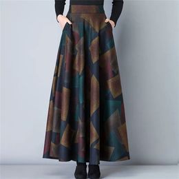 Vintage A-Line High Waist Woolen Skirts Autumn Winter Fashion Women's Wool Maxi Female Casual Long Streetwear 210621