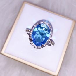 Cluster Rings Fashion Oval Blue Crystal Engagement Ring Elegant Temperament Romantic Gift For Ladies