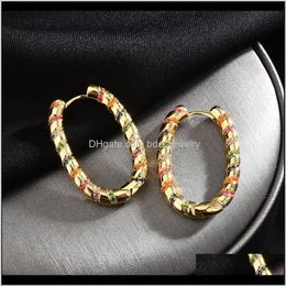 & Hie Jewelryfashion Luxury Design Micro Stripe Colorful Zircon Geometric Vintage Exotic Oval Hoop Earrings Dff0527 Drop Delivery 2021 Fa4Sd