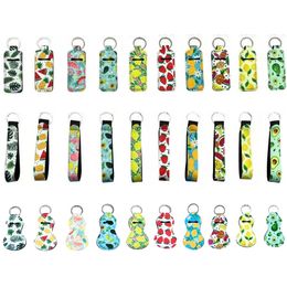 3 Pieces Cute Summer Fruit Pattern Travel Keychain Set for Party Favor, Including 2 Chapstick Holder, 1 Wristlet Lanyard