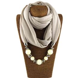 Fashion Designer Scarf Ethnic Chiffon Solid Collar Tassel Gorgeous Beaded Pendants Jewellery Necklace Scarf Women Shawl Scarves