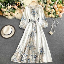 Women Vintage Print Long Dresses European Printed Court Bubble-sleeve wing Dress Vestidos De Fiesta 210715