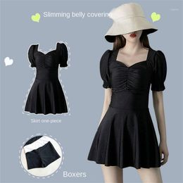 Swimsuit Female Sexy Slimming Belly-Covering Korean Ins One-Piece 2021 Conservative Student Swimming Suit Women's Swimwear