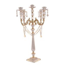 wedding candelabras UK - Party Decoration Acrylic Candle Holders 5-arms Candelabras With Crystal Pendants 77CM 30" Height Elegant Wedding Centerpiece 1 Lot=10 Pieces