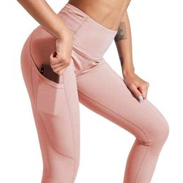 Pockets High Waist Running Sports Leggings Women Gym Yoga Pantalones De Mujer Booty Lifting Workout Fitness Pants Woman 210514