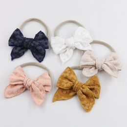 20Pcs/Lot Solid Embroidery Lace Hair Bow Tie Headband with Elastic Nylon Band for Baby Girls Summer Princess Boutique Headwear