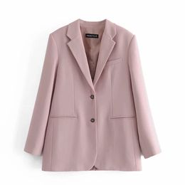 Vintage Elegant Women Pink jacket Fashion Female Work Suit Turn-Down Collar Single-Breasted Coat Chic Top Casual Casaco 210520