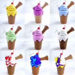 Smoking Pipes Ice cream pattern mini bubbler silicone Water multiple Colour Silicone Oil Rigs bongs Hookahs Glass Bowl
