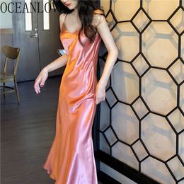 Satin Sexy Club Dress Women Solid Spring Summer V Neck Party Bodycon Ins Vestidos Fashion Long Dresses 14173 210415