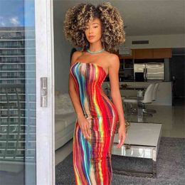 Tie Dye Print Strapless Skinny Maxi Dress Women Summer Fashion Sleeveless Bandage Club Party Slim Sexy Pencil Female 210522