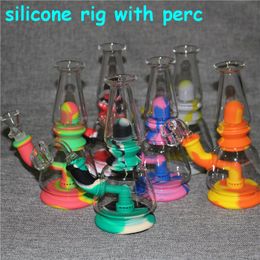 bent pipe UK - hookahs Silicone Water Bong 7.5 inch Mini FDA Approved Unbreakable Dab Rigs Bent Tube For Herb and Oil Hookah Pipes
