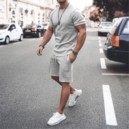 Mens Tracksuits Summer Men Casual Sports Suit Solid Tracksuit Shorts Sets Short Sleeve T Shirt +Shorts Sweatsuit Brand Clothing Sportswear