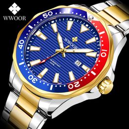WWOOR Luxury Military Gold Watch Mens Sports Diver Quartz 30ATM Waterproof Luminous Date Wristwatches Relogio Masculino 210527