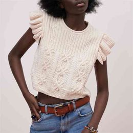 Women Summer Knitting Blouses Shirts Tops ZA Ruffles Sleeveless O-Neck Female Casual Top Blusas Clothing 210513