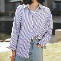 Spring Striped All Match Chic Office Lady Brief Feminine Shirts Loose Fresh Gentle High Quality Casual Blouses 210421