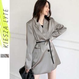 Women Blazer Summer Elegant Simple Solid Grey Notched Pocket Jacket Female Spring Blaser Femme Outwear 210608