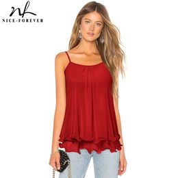 Nice-forever Summer Women Solid Color Beach Tees Casual Oversized Female Flare Camis 2bty387 210419