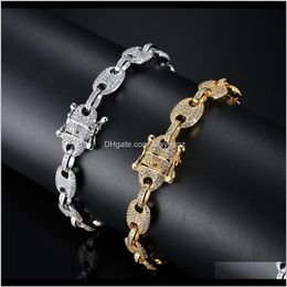 Link, Bracelets Hip Hop Cz Cuban Brass / Copper Iced Out Zirconia Bling Chain Bracelet For Men Jewellery Drop Delivery 2021 Qqknj