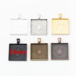 square silver tray NZ - 10pcs 36*28MM Fit 25MM Antique bronze square cameo cabochon setting square-shaped pendant base silver color stamping blank tray