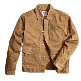 Casacos de cera de óleo para homens bolso khaki denim bolso jaqueta vintage casaco casual algodão maciço jaquetas slim tops 211104