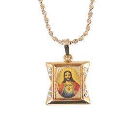 Jesus Head Pendant Necklaces Gold Colour Chain Women Christian Jewellery Crucifix Necklace