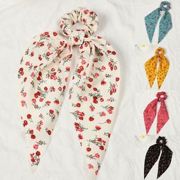 Bohemian Floral Spot Long Hair Ribbon Scrunchies Elastic Hair Bands Hair Accessories Ponytail Holder Women