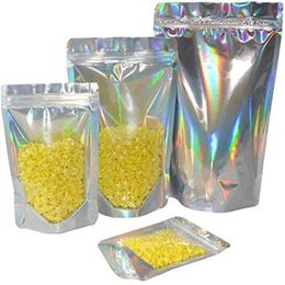 100pcs lot Resealable Stand Up Zipper Bags Aluminum Foil Pouch Plastic Holographic Smell Proof Bag Package Food Cosmetic Storage Packaging