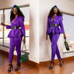 Fashion Women Suits Purple Celebrity Lady Party Prom Tuxedos Blazer Red Carpet Leisure Outfit Top(Jacket+Pants)