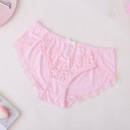 Kvinnors trosor Japansk fast färg is Silk Mid-Waist Quick-Torka Andas med spetskanter Seamless Underwear Women