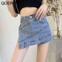 Chic Irregular Jeans Skirts Shorts Women Plus Size Korean Summer Beach Streetwear Wide Leg A-line Asymmetrical Denim 210601