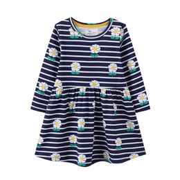 Stripes New Arrival Princess Flower Embroidery Girls Dresses Cotton Long Sleeve Fashion Children's Party Frocks Kids Dress Q0716