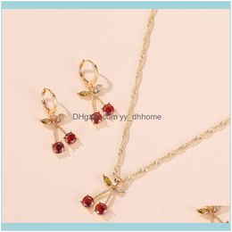 Earrings Sets Jewelryearrings & Necklace Crystal Cherry Pendant Gold Colour Metal Chain For Women Girl Weddings Jewellery Set Drop Delivery 202