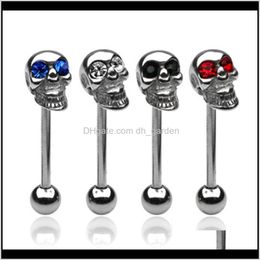 Rings Body Piercing Jewelry Stainless Steel Skull Tongue Ring Nipple Nail Neqtb E54Uu