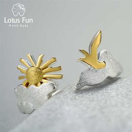 Lotus Fun 925 Sterling Silver The Very Sunrise Moment Bird Adjustable Rings for Women Christmas Engagement Jewelry Trend 211217