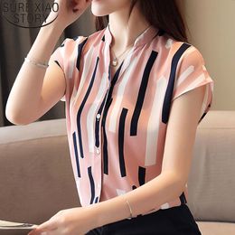 Blusas Mujer De Moda Ladies Tops Shirts Chiffon Shirt Button S Top For Women Clothing Striped V-Neck 4723 50 210415