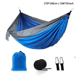 new Outdoor Parachute Cloth Hammock Foldable Field Camping Swing Hanging Bed Nylon Hammocks With Ropes Carabiners 12 Color seashipping EWA45