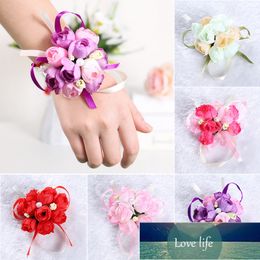 Wrist Corsage Bridesmaid Sisters Hand Pink Purple Flowers Artificial Bride Flowers for Wedding Dancing Party Decor Bridal Prom