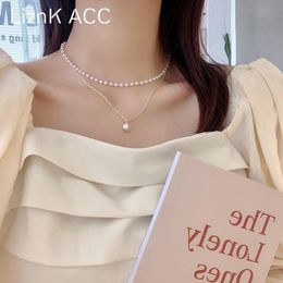 Chokers Double Layer Pearl Stacked Necklace For Women's Luxury