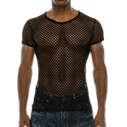 Mens Transparent Sexy Mesh Tshirts Summer Casual Muscle Pullover Short Sleeve Tee Shirt Top Fashion Streetwear Men's T-Shirts