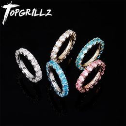 TOPGRILLZ Round Zircon Rings Gold Color High Quality Copper Iced Out Hip Hop Fashion Personality Jewelry Gift 211217