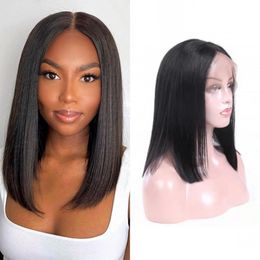 Cambodian Remy Hair Wig for Women Straight Lace Front Human Hair Bob Wigs Natural Color Pre Plucked