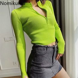 Nomikuma Slim Fit Zipper Half Turtleneck Sweater Women Solid Colour Long Sleeve Short Pullovers Jumpers High Street Pull Femme 210514