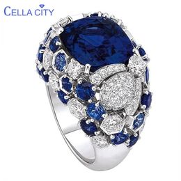 Cellacity Classic Silver 925 Ring For Charm Women With Oval Blue Sapphire Gemstones Fingle Fine Jewerly Wholesale Size 6-10 211217