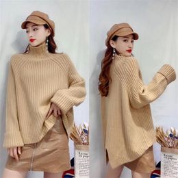 Net Red Sweater Women's Korean Version Autumn Winter Casual Solid Colour Turtleneck Warm Thick 210427