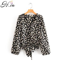 H.SA Spring Summer Blouse Korean Long Sleeve Bow Tie And Blouses Vintage Women Shirts Blusas Roupa Floral Tops 210417