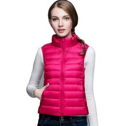 Autumn Winter White Duck Down Vest Women Windproof Ultra Light Warm Waistcoat Stand Collar Warm Lightweight Down Coat Women Vest 210416