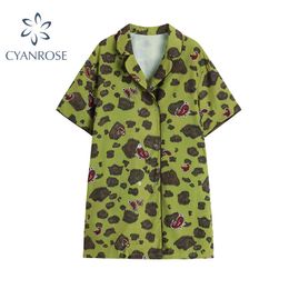 Women's Vintage Fashion Streetwear Short Sleeves Button Shirt Mini Dress Summer Loose Retro Print Casual Lady Shirt Dresses 210417