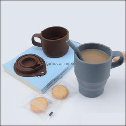 Mugs Drinkware Kitchen, Dining & Bar Home Garden Solid Color Coffee Mug With Lid Sile Foldable Water Cup Retractable Cam Travel Wine Glass D